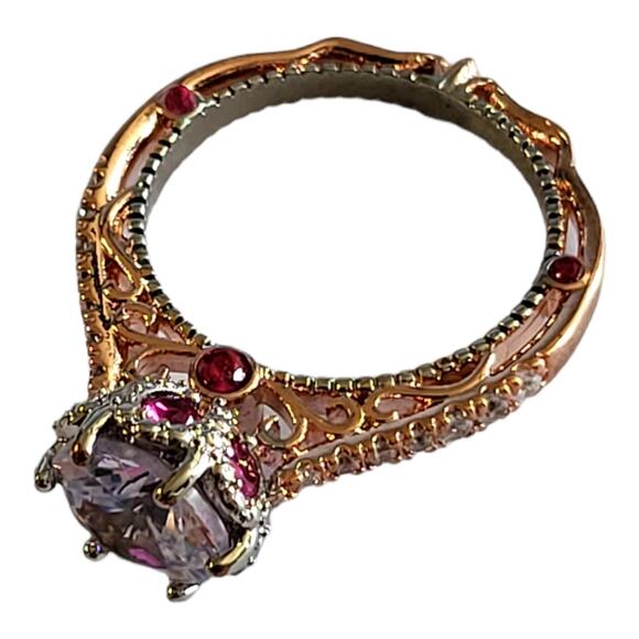 Rose Gold Red White Round Cubic Zirconia Embellished Solitaire Size 5 6 7 - Picture 11 of 13